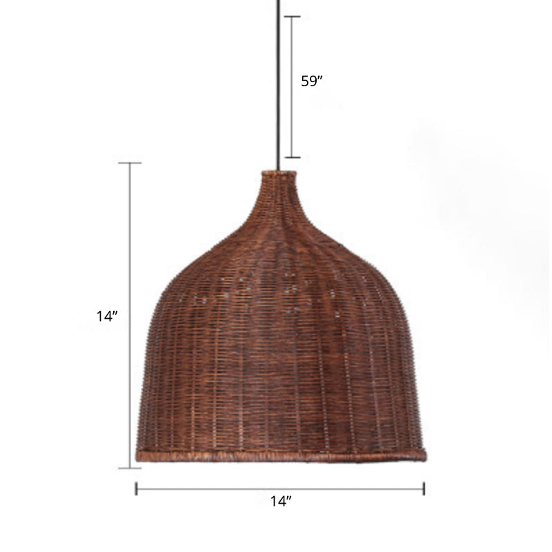 Basket Suspension Lighting Minimalist Rattan 1 Head Restaurant Pendant Ceiling Light Coffee 14" Clearhalo 'Ceiling Lights' 'Lighting' 'Pendant Lights' 2245745_7bf9c909-6a23-4f94-b681-8ed3ce263ab1