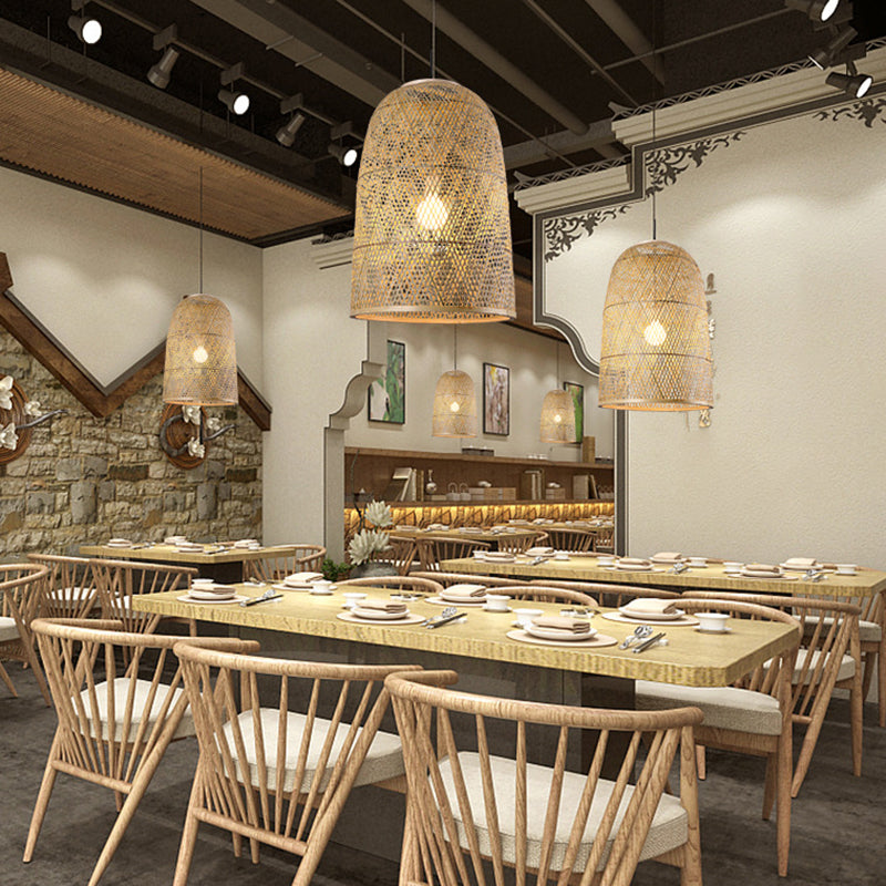 Wood Woven Suspension Lighting Minimalist Single Bamboo Pendant Ceiling Light for Restaurant Clearhalo 'Ceiling Lights' 'Pendant Lights' 'Pendants' Lighting' 2245791