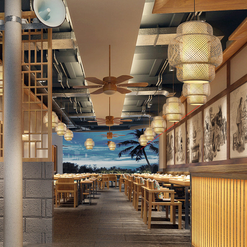 Wood Woven Suspension Lighting Minimalist Single Bamboo Pendant Ceiling Light for Restaurant Wood E Clearhalo 'Ceiling Lights' 'Pendant Lights' 'Pendants' Lighting' 2245795_36f0f511-d1f7-4b9e-9713-986a895f0986