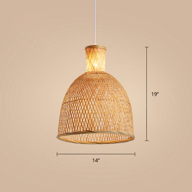 Chinese Style Handmade Ceiling Light Bamboo Single Restaurant Hanging Pendant Light in Wood Clearhalo 'Ceiling Lights' 'Pendant Lights' 'Pendants' Lighting' 2245802