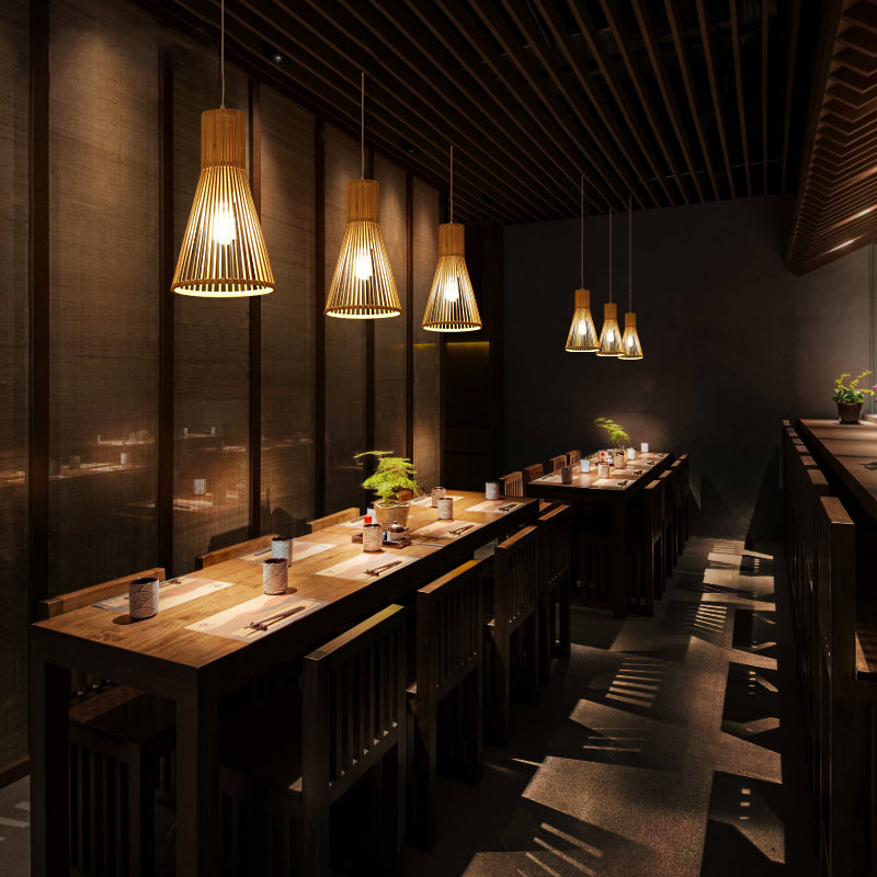 Bamboo Horn-Shaped Ceiling Light Asian Style 1 Bulb Ceiling Lighting for Tea Room Clearhalo 'Ceiling Lights' 'Lighting' 'Pendant Lights' 2245814_20343c88-ec15-4506-9b88-a43f04927bc5