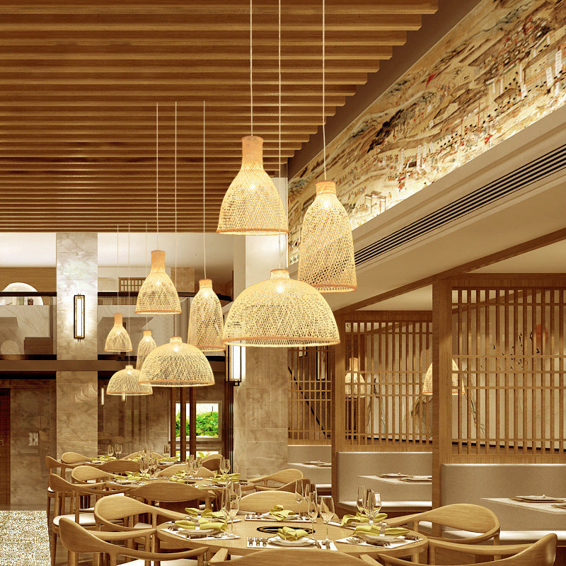 Handmade Bamboo Suspension Lighting Minimalist 1 Head Wood Pendant Ceiling Light for Tea Room Clearhalo 'Ceiling Lights' 'Lighting' 'Pendant Lights' 2245822_83c3608b-4c26-43f1-8fe9-9ce5114e1e47