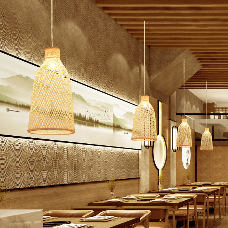 Handmade Bamboo Suspension Lighting Minimalist 1������Head Wood Pendant Ceiling Light for Tea Room Clearhalo 'Ceiling Lights' 'Pendant Lights' 'Pendants' Lighting' 2245824