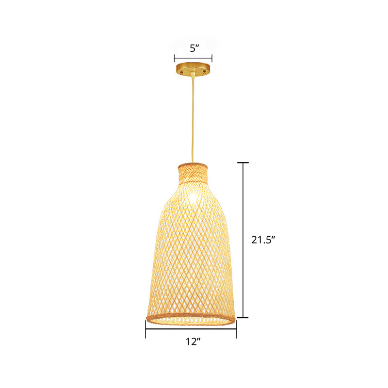 Handmade Bamboo Suspension Lighting Minimalist 1������Head Wood Pendant Ceiling Light for Tea Room Clearhalo 'Ceiling Lights' 'Pendant Lights' 'Pendants' Lighting' 2245825