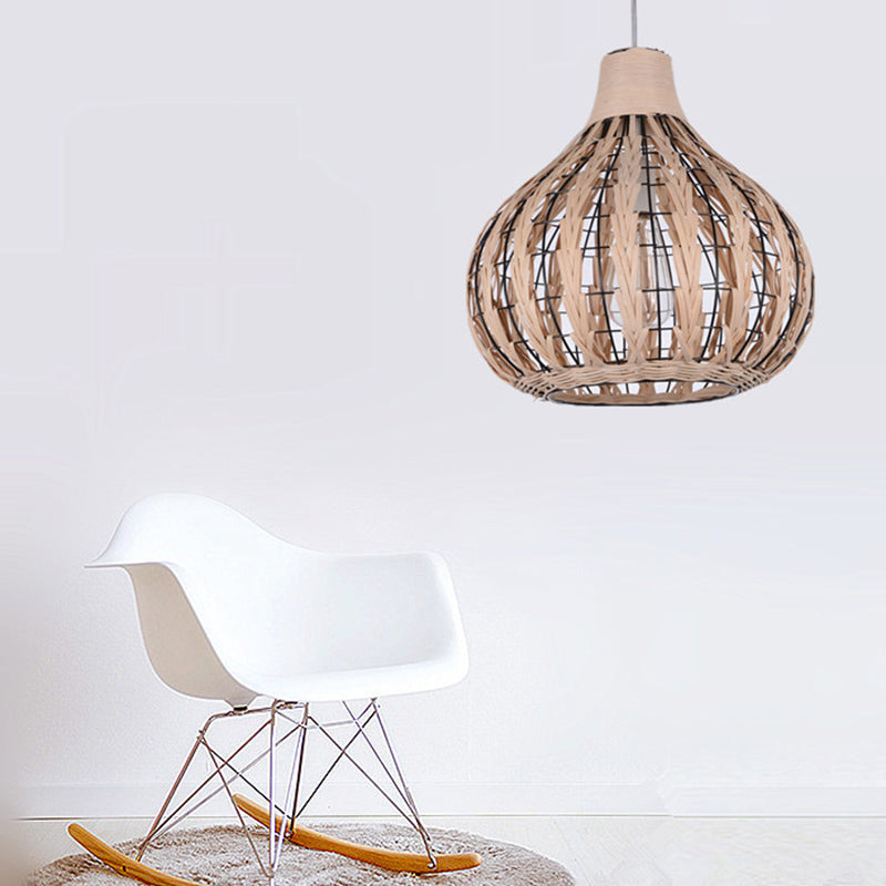 Onion Shaded Ceiling Light Asian Style Rattan 1������Bulb Restaurant Hanging Light Fixture Wood Clearhalo 'Ceiling Lights' 'Pendant Lights' 'Pendants' Lighting' 2245861_16723e1d-36b5-4373-a108-db7f6529b7e3