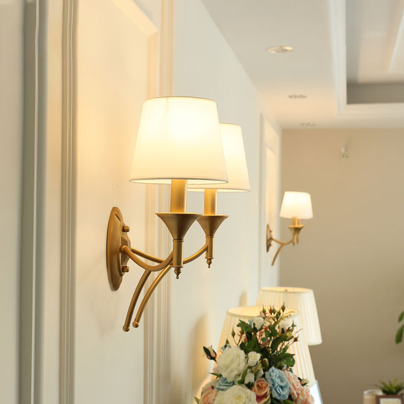 Retro Style Tapered Shade Wall Mount Light Fabric Wall Light Fixture for Corridor 2.0 White Clearhalo 'Wall Lamps & Sconces' 'Wall Lights' Lighting' 2246099