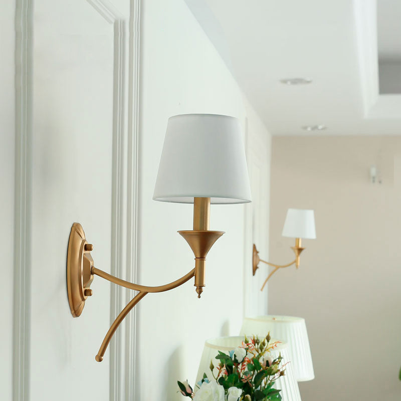 Retro Style Tapered Shade Wall Mount Light Fabric Wall Light Fixture for Corridor 1.0 White Clearhalo 'Wall Lamps & Sconces' 'Wall Lights' Lighting' 2246101