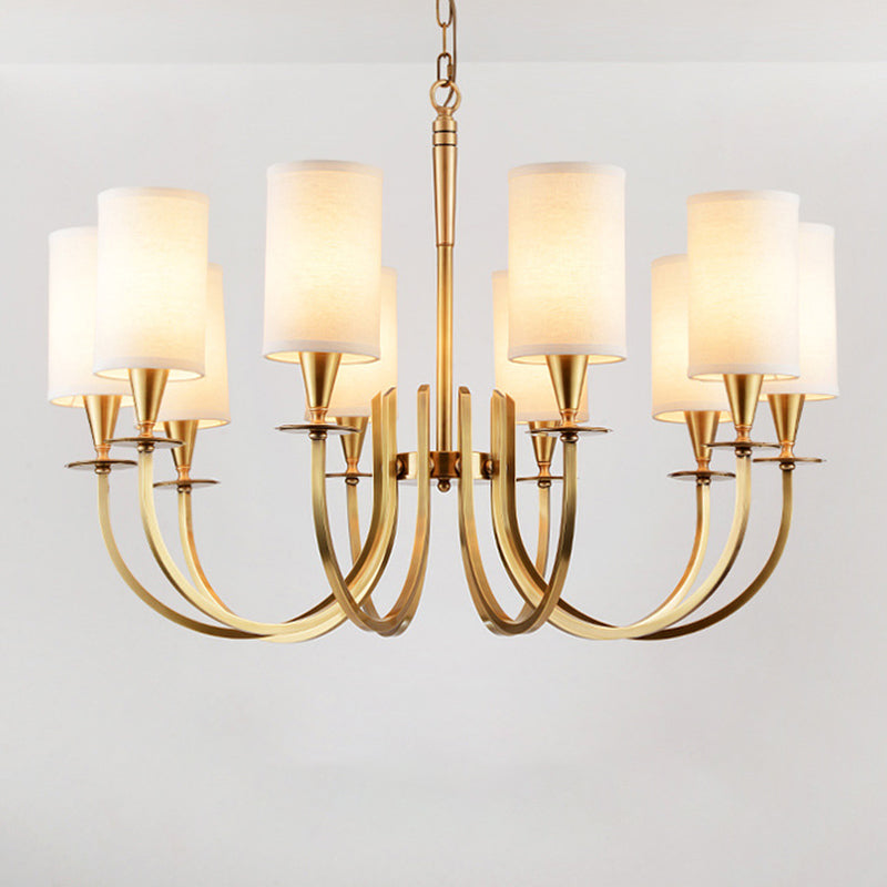 Cylinder Fabric Chandelier Light Minimalism Living Room Pendant Light Fixture in Brass Clearhalo 'Ceiling Lights' 'Chandeliers' Lighting' options 2246233