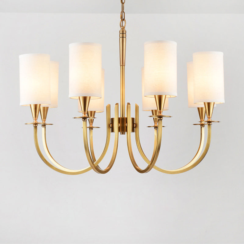 Cylinder Fabric Chandelier Light Minimalism Living Room Pendant Light Fixture in Brass Clearhalo 'Ceiling Lights' 'Chandeliers' Lighting' options 2246234