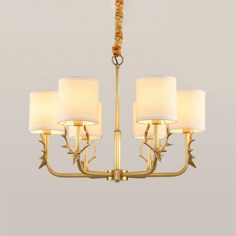 Cylindrical Fabric Chandelier Pendant Light Vintage Living Room Hanging Light with Deer Accent Clearhalo 'Ceiling Lights' 'Chandeliers' Lighting' options 2246268