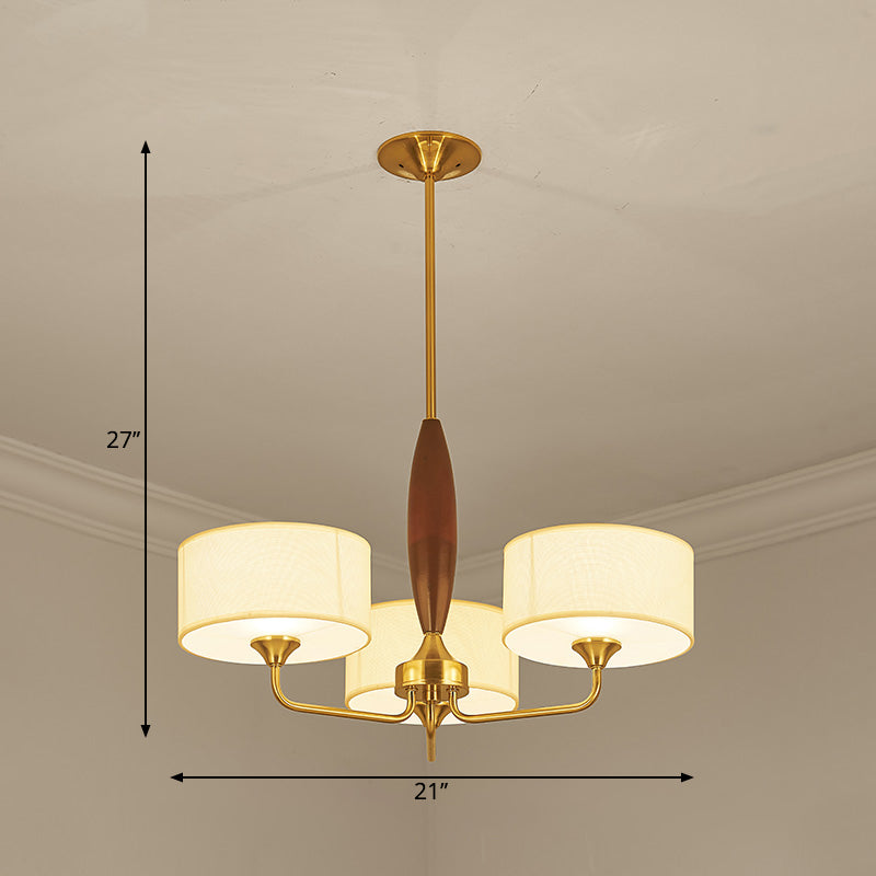 Fabric Drum Chandelier Light Minimalism Living Room Pendant Light Fixture in Brass Clearhalo 'Ceiling Lights' 'Chandeliers' Lighting' options 2246281