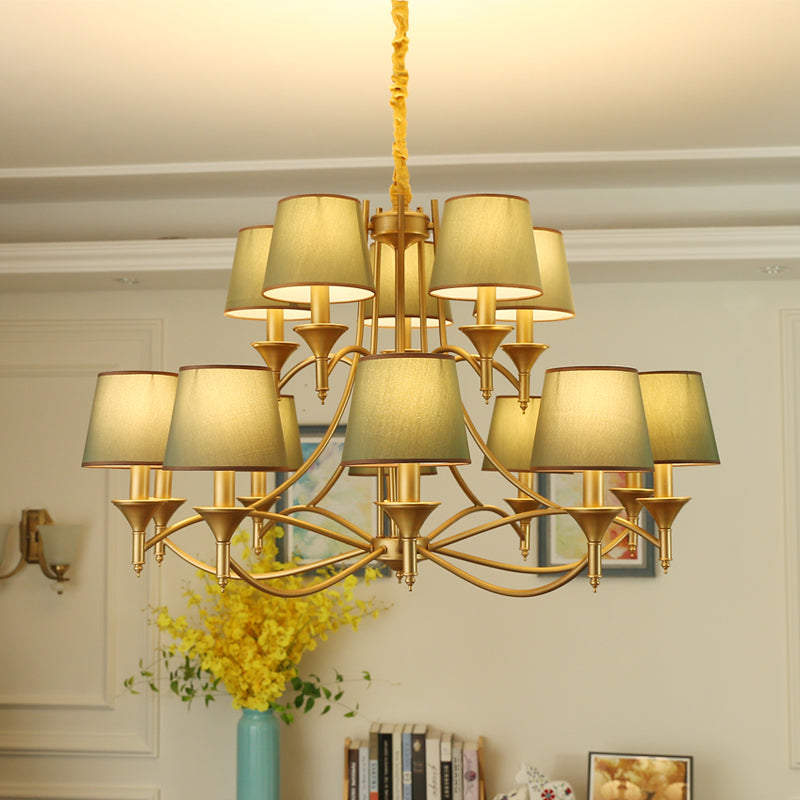 Minimalism Candlestick Chandelier Light Metallic Pendant Light Fixture with Tapered Fabric Shade Clearhalo 'Ceiling Lights' 'Chandeliers' Lighting' options 2246322