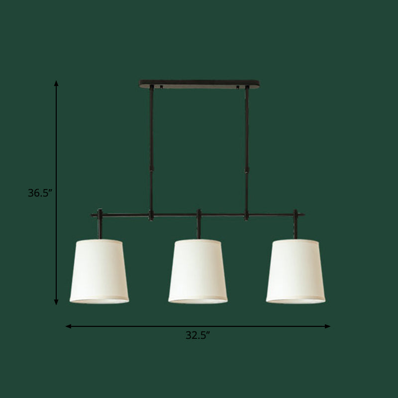 3 Bulbs Pendant Light Vintage Tapered Fabric Hanging Island Light in White for Dining Room White Clearhalo 'Ceiling Lights' 'Island Lights' Lighting' 2246371