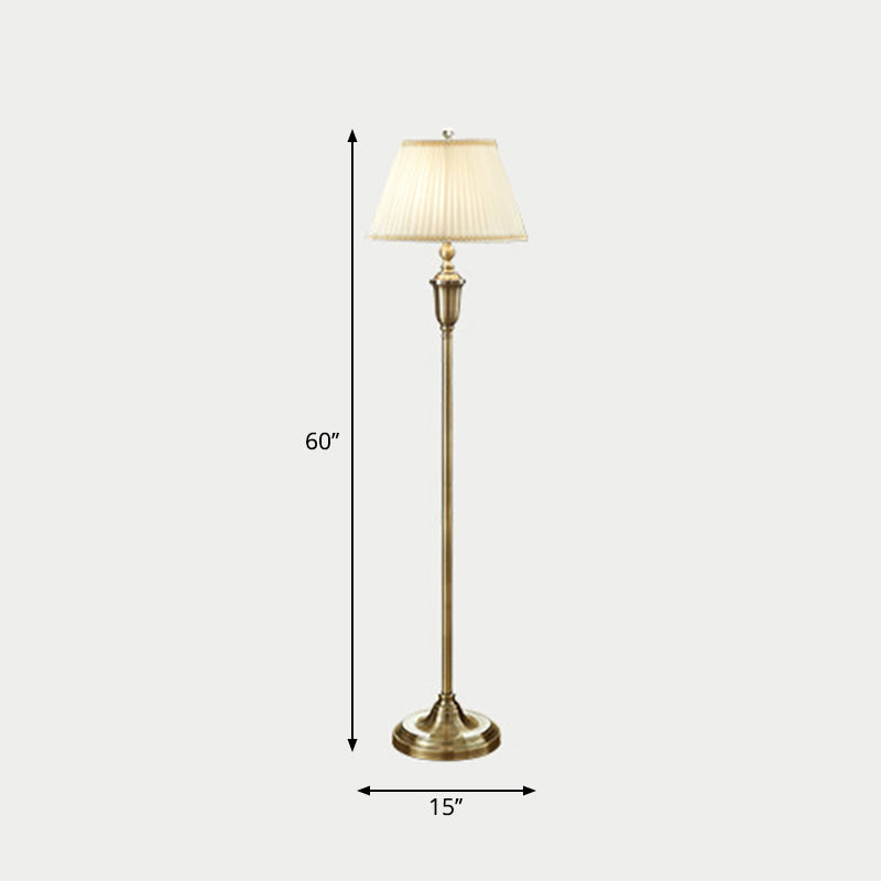 Pleated Fabric Empire Shade Floor Lamp Vintage Single-Bulb Living Room Standing Lighting in Beige Clearhalo 'Floor Lamps' 'Lamps' Lighting' 2246392