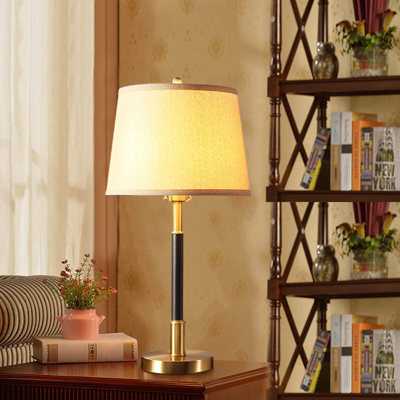 Vintage Tapered Table Light Single-Bulb Fabric Nightstand Lamp in Brass for Bedside Clearhalo 'Lamps' 'Table Lamps' Lighting' 2246412
