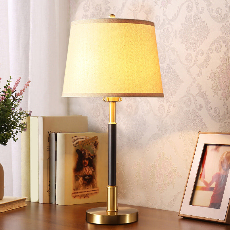 Vintage Tapered Table Light Single-Bulb Fabric Nightstand Lamp in Brass for Bedside Clearhalo 'Lamps' 'Table Lamps' Lighting' 2246414