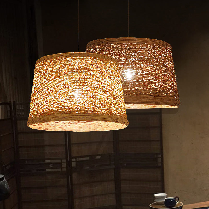 Tapered Ceiling Lighting Asian Style Flaxen 1-Light Restaurant Pendant Light Fixture Clearhalo 'Ceiling Lights' 'Pendant Lights' 'Pendants' Lighting' 2246485