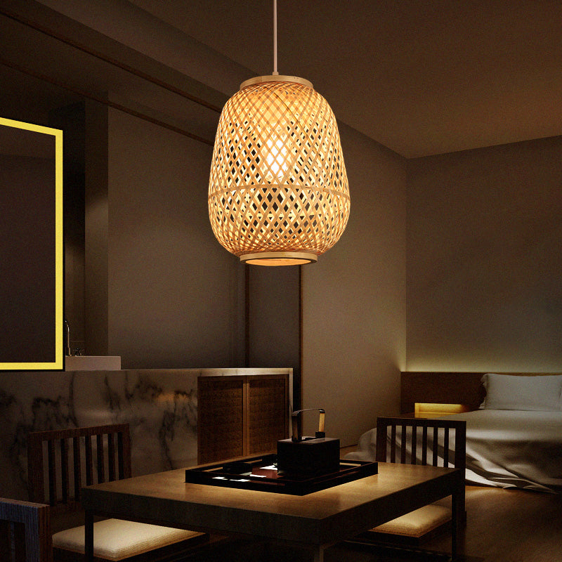 Lantern Shaded Bamboo Suspension Lighting Minimalist 1 Head Wood Pendant Ceiling Light Clearhalo 'Ceiling Lights' 'Lighting' 'Pendant Lights' 2246519_719e9b67-acdb-403f-946e-514e70619c40