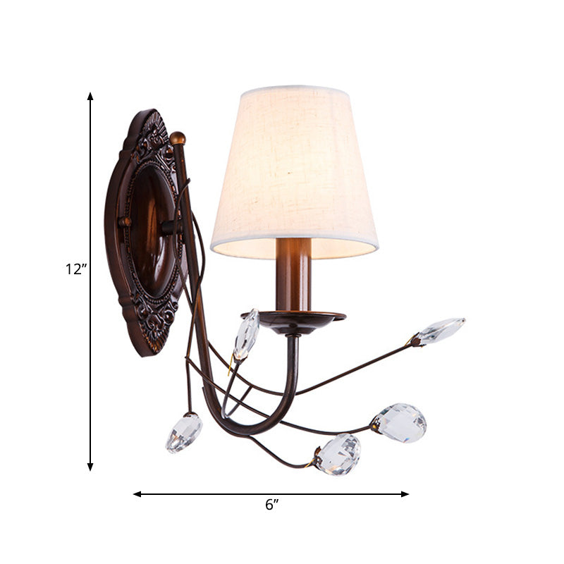 Conical Fabric Wall Sconce Modern Style 1/2-Light White Sconce Light Fixture with Clear Crystal Accent Clearhalo 'Cast Iron' 'Glass' 'Industrial' 'Modern wall lights' 'Modern' 'Tiffany' 'Traditional wall lights' 'Wall Lamps & Sconces' 'Wall Lights' Lighting' 224653
