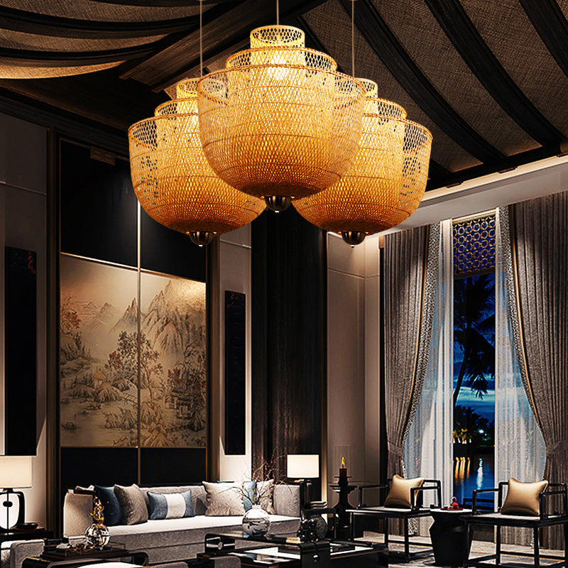 Layered Bamboo Suspension Lighting Minimalist 1��Head Wood Pendant Ceiling Light for Tea Room Clearhalo 'Ceiling Lights' 'Modern Pendants' 'Modern' 'Pendant Lights' 'Pendants' Lighting' 2246565