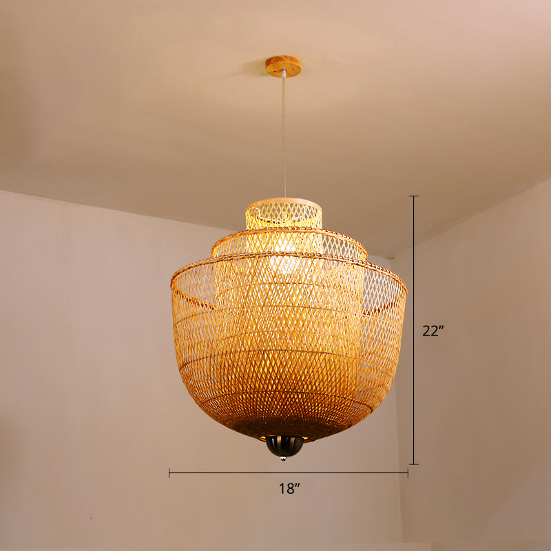 Layered Bamboo Suspension Lighting Minimalist 1��Head Wood Pendant Ceiling Light for Tea Room Wood 18" A Clearhalo 'Ceiling Lights' 'Modern Pendants' 'Modern' 'Pendant Lights' 'Pendants' Lighting' 2246570