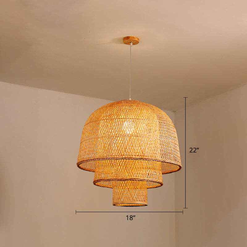 Layered Bamboo Suspension Lighting Minimalist 1 Head Wood Pendant Ceiling Light for Tea Room Wood 18" B Clearhalo 'Ceiling Lights' 'Lighting' 'Pendant Lights' 2246575_ed180a44-1dfd-4601-b909-2fb53abba3c3
