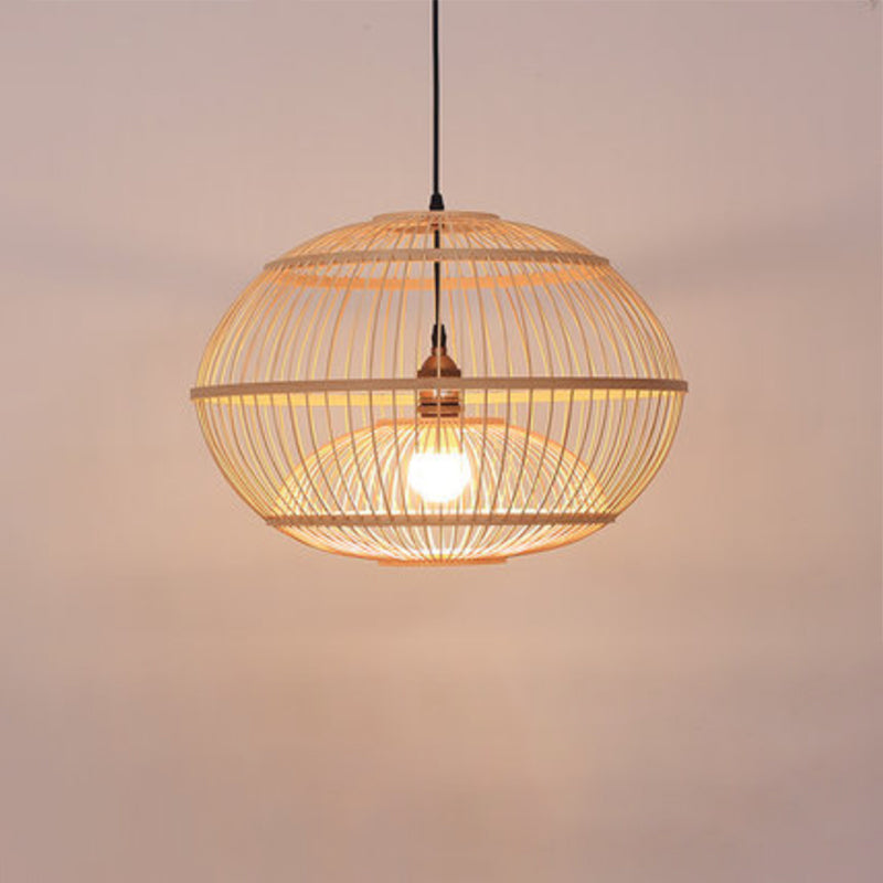 Bamboo Sphere Shaded Suspension Lighting Minimalist 1��Head Wood Pendant Ceiling Light Wood 19.5" B Clearhalo 'Ceiling Lights' 'Pendant Lights' 'Pendants' Lighting' 2246638_7f02a4e9-ac01-494b-8231-26d4e2ddf9b3