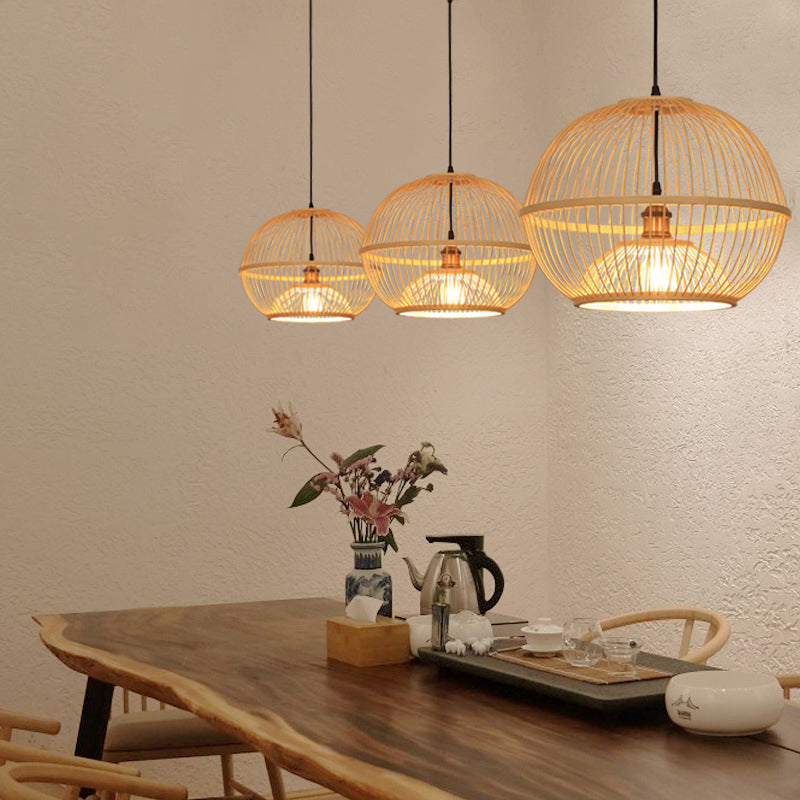Bamboo Sphere Shaded Suspension Lighting Minimalist 1��Head Wood Pendant Ceiling Light Wood 19.5" A Clearhalo 'Ceiling Lights' 'Pendant Lights' 'Pendants' Lighting' 2246639_76c1ca58-6dab-455f-a6e9-87705e49f577