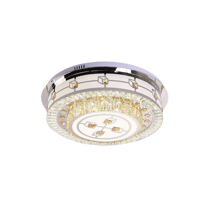 23.5"/31.5" Dia Drum Crystal Ceiling Flush Mount Modernist LED Chrome Flushmount with Diffuser for Living Room Clearhalo 'Ceiling Lights' 'Close To Ceiling Lights' 'Close to ceiling' 'Flush mount' Lighting' 224664