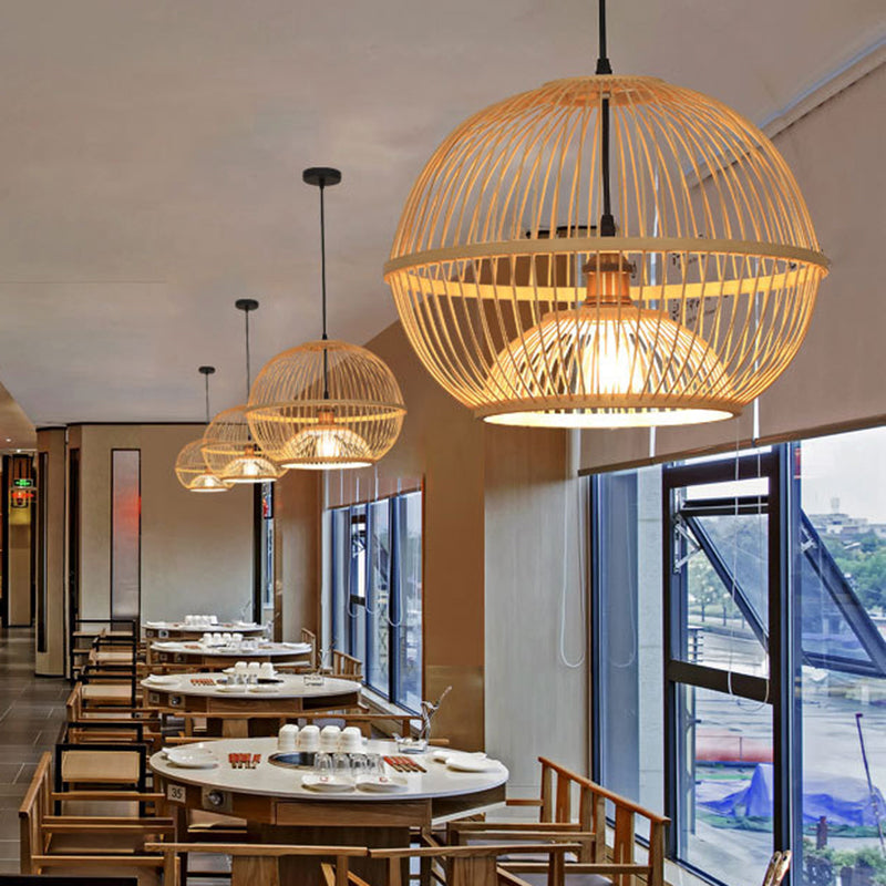 Bamboo Sphere Shaded Suspension Lighting Minimalist 1��Head Wood Pendant Ceiling Light Wood 23.5" A Clearhalo 'Ceiling Lights' 'Pendant Lights' 'Pendants' Lighting' 2246647_3ce4f5ee-49fb-4884-b01c-4d50650465ca