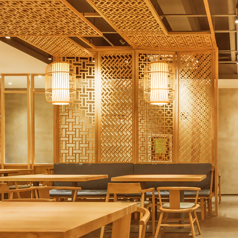 Birdcage Suspension Lighting Minimalist Bamboo 1��Head Restaurant Pendant Ceiling Light in Wood Wood Clearhalo 'Ceiling Lights' 'Pendant Lights' 'Pendants' Lighting' 2246692_0c4702af-768d-40f8-8a5c-f37ad74a9307