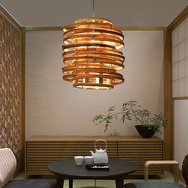 Curl Bound Ceiling Light Asian Style Rattan 1������Bulb Restaurant Hanging Light in Wood Clearhalo 'Ceiling Lights' 'Pendant Lights' 'Pendants' Lighting' 2246760