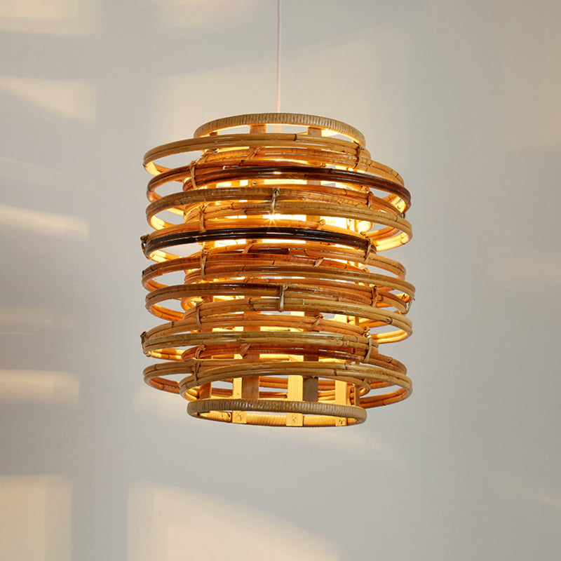 Curl Bound Ceiling Light Asian Style Rattan 1������Bulb Restaurant Hanging Light in Wood Clearhalo 'Ceiling Lights' 'Pendant Lights' 'Pendants' Lighting' 2246761