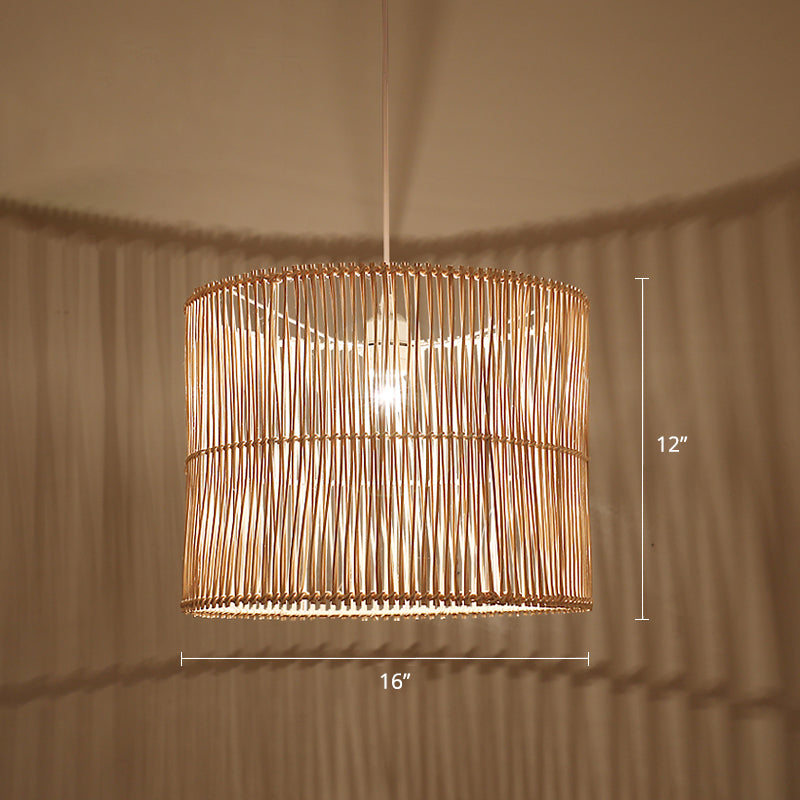 Rattan Drum Shaded Ceiling Light Modern Single Hanging Pendant Light for Restaurant Clearhalo 'Ceiling Lights' 'Pendant Lights' 'Pendants' Lighting' 2246776