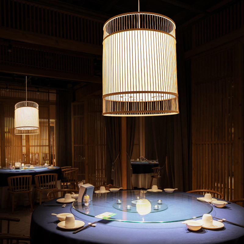 Wood Cylinder Ceiling Light Asian Style 1-Light Bamboo Hanging Light for Restaurant Wood Clearhalo 'Ceiling Lights' 'Pendant Lights' 'Pendants' Lighting' 2246794_474dadcb-1fb9-4cc6-ba8b-55505968423f