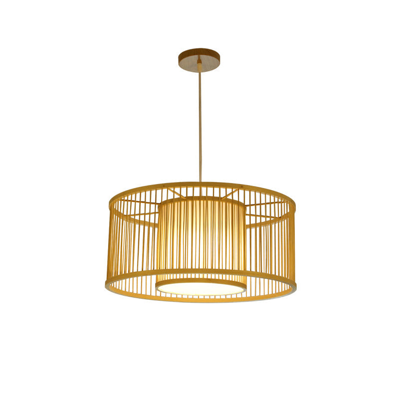 Minimalist Drum Suspension Lighting Bamboo 1������Head Restaurant Pendant Ceiling Light in Wood Clearhalo 'Ceiling Lights' 'Pendant Lights' 'Pendants' Lighting' 2246804