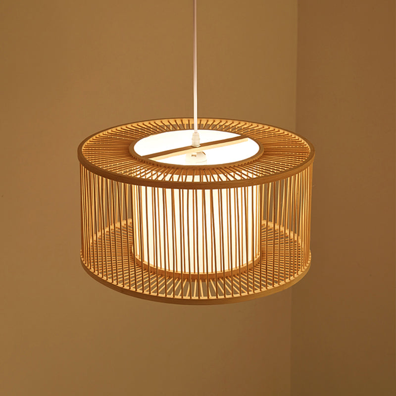 Rounded Drum Ceiling Light Modern Bamboo Single Restaurant Hanging Pendant Light in Wood Wood Clearhalo 'Ceiling Lights' 'Pendant Lights' 'Pendants' Lighting' 2246810_bfbb2401-84ab-4438-b7dc-3c9f84693ffd