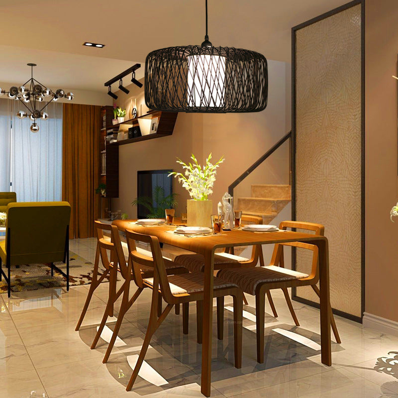 Drum Tea Room Pendant Light Bamboo Single-Bulb Contemporary Suspension Light Fixture Clearhalo 'Ceiling Lights' 'Pendant Lights' 'Pendants' Lighting' 2246813