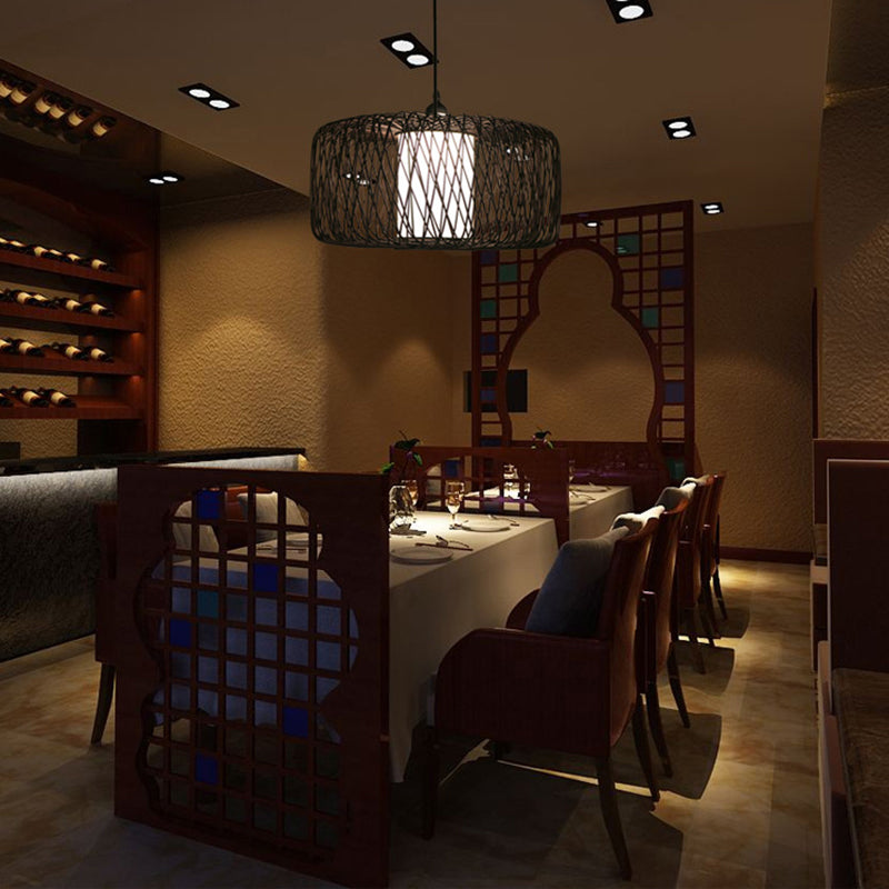Drum Tea Room Pendant Light Bamboo Single-Bulb Contemporary Suspension Light Fixture Clearhalo 'Ceiling Lights' 'Pendant Lights' 'Pendants' Lighting' 2246816
