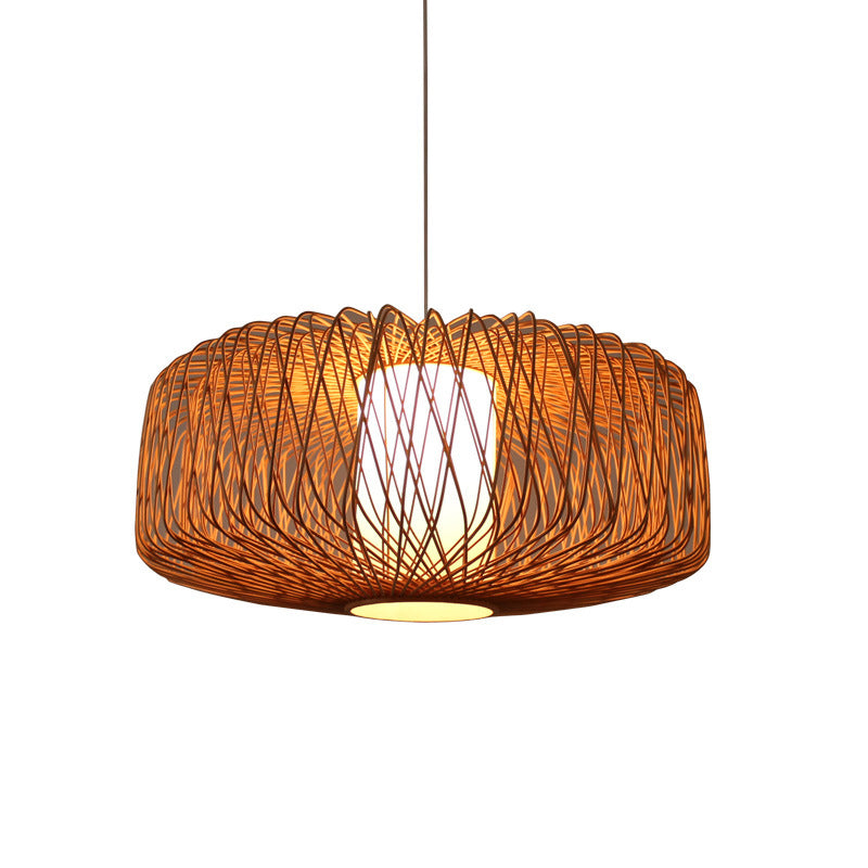 Drum Tea Room Pendant Light Bamboo Single-Bulb Contemporary Suspension Light Fixture Clearhalo 'Ceiling Lights' 'Pendant Lights' 'Pendants' Lighting' 2246817