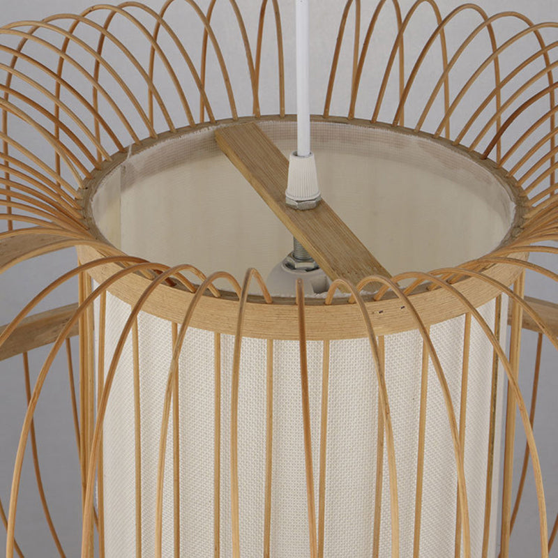 Bamboo Curved Drum Suspension Light Simplicity 1-Light Wood Pendant Light Fixture Clearhalo 'Ceiling Lights' 'Pendant Lights' 'Pendants' Lighting' 2246821