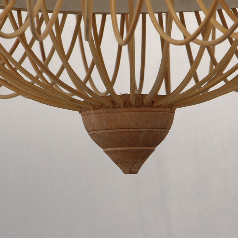 Bamboo Curved Drum Suspension Light Simplicity 1-Light Wood Pendant Light Fixture Clearhalo 'Ceiling Lights' 'Pendant Lights' 'Pendants' Lighting' 2246823