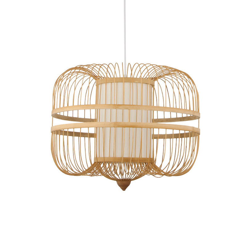 Bamboo Curved Drum Suspension Light Simplicity 1-Light Wood Pendant Light Fixture Clearhalo 'Ceiling Lights' 'Pendant Lights' 'Pendants' Lighting' 2246824