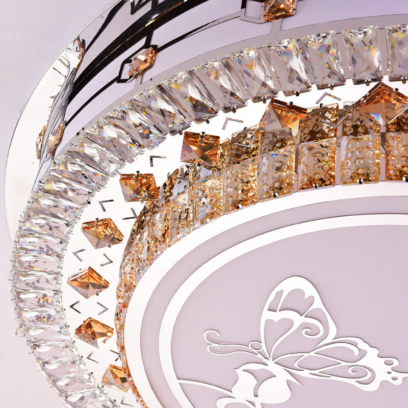 23.5"/31.5" W Round Crystal Flush Mount Light Contemporary LED Chrome Ceiling Mounted Fixture with Butterfly Pattern Clearhalo 'Ceiling Lights' 'Close To Ceiling Lights' 'Close to ceiling' 'Flush mount' Lighting' 224687