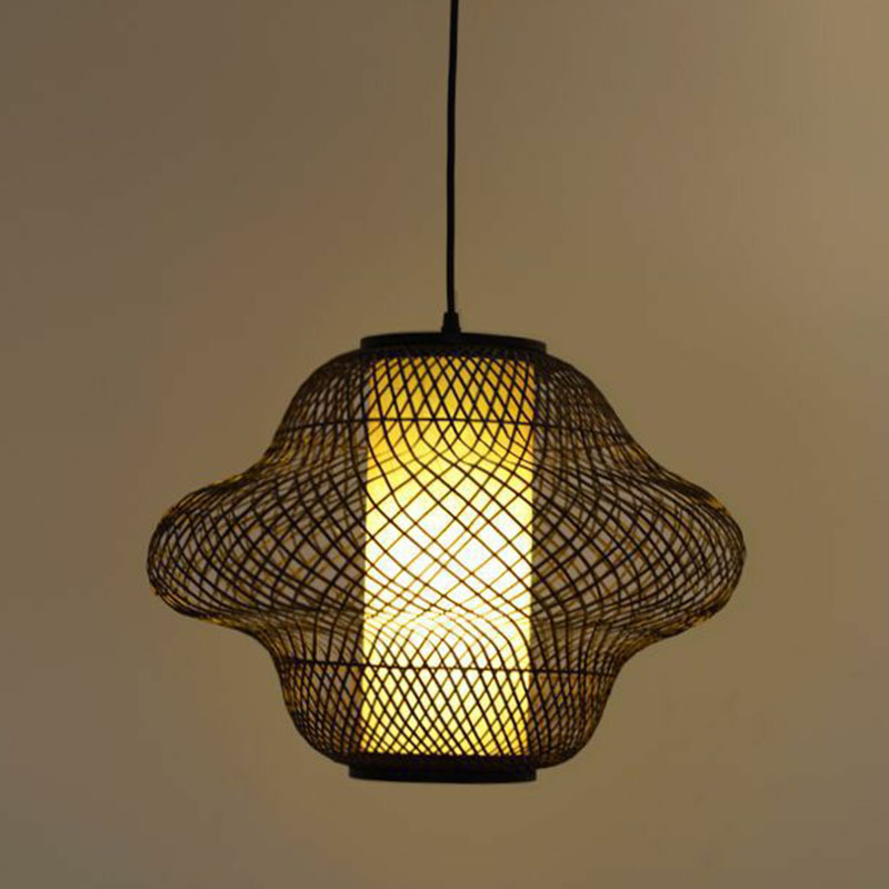Asian Style Handwoven Suspension Lighting Bamboo 1��Head Restaurant Pendant Ceiling Light Black Clearhalo 'Ceiling Lights' 'Pendant Lights' 'Pendants' Lighting' 2246902_8c8e695b-c71e-45c9-b9df-86d937306e40