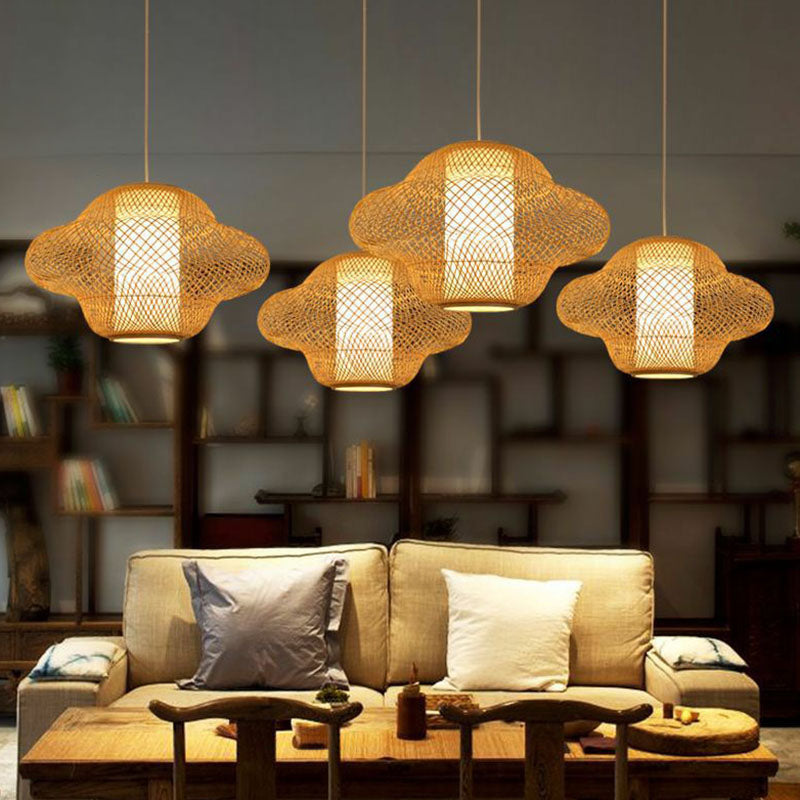 Asian Style Handwoven Suspension Lighting Bamboo 1 Head Restaurant Pendant Ceiling Light Clearhalo 'Ceiling Lights' 'Lighting' 'Pendant Lights' 2246903_bd859c89-3020-48cf-94ec-d7efdf3ddefc