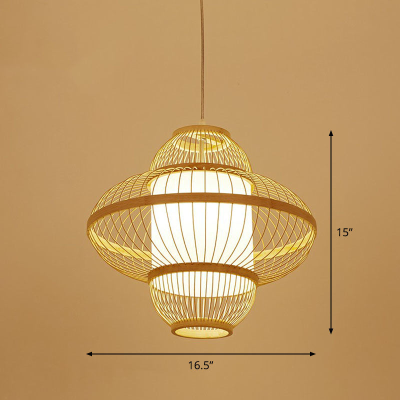 Lantern Ceiling Light Modern Bamboo Single Restaurant Hanging Pendant Light in Wood Wood 16.5" Clearhalo 'Ceiling Lights' 'Pendant Lights' 'Pendants' Lighting' 2246913_b8cebd48-635c-4f07-ba7b-1196fe5b3cc0