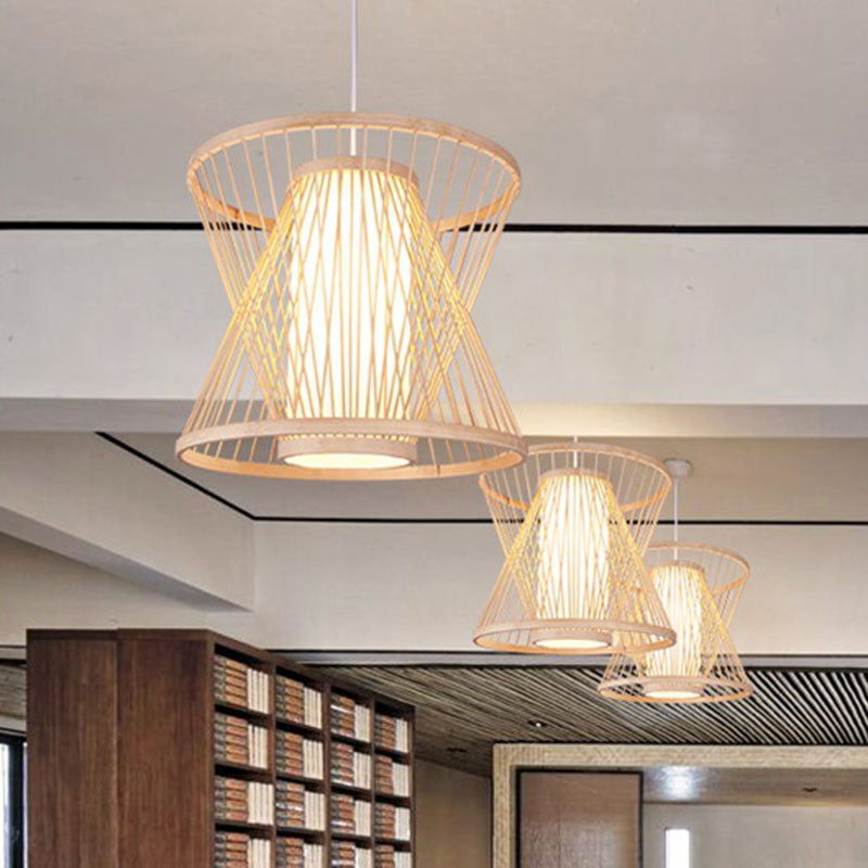 Bamboo Symmetrical Suspension Light Simplicity 1-Light Wood Pendant Light Fixture for Bedroom Wood I Clearhalo 'Ceiling Lights' 'Pendant Lights' 'Pendants' Lighting' 2246936_4cdefe17-5ea4-4ee0-a537-76e2b6463e95