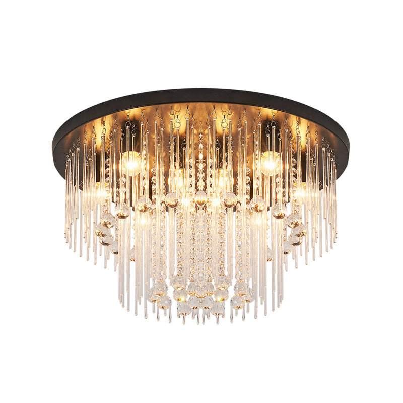 Black Tiered Flush Ceiling Light Modernist 19.5"/23.5" Dia 8-Light Crystal Ceiling Lamp Clearhalo 'Ceiling Lights' 'Close To Ceiling Lights' 'Close to ceiling' 'Flush mount' Lighting' 224694