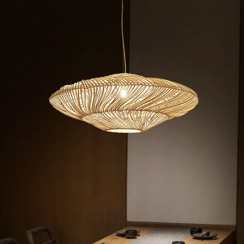 Handcrafted Suspension Lighting Minimalist Rattan 1 Head Restaurant Pendant Ceiling Light in Wood Clearhalo 'Ceiling Lights' 'Lighting' 'Pendant Lights' 2246950_a05ee733-6c41-48ec-8a40-d5c7530d5579